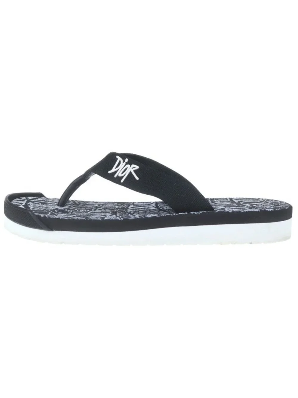 Dior Homme Shawn Stussy Font Logo Beach Sandals Shoes Black White